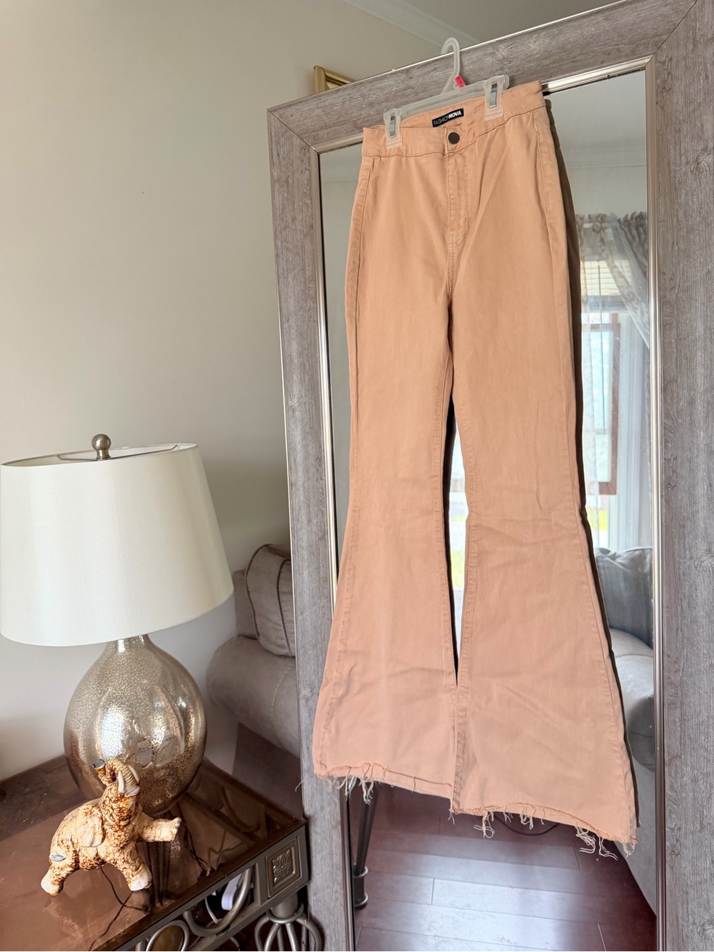 Khaki High-Rise Flare Pants